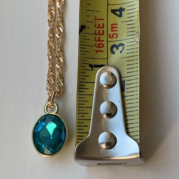 Aquamarine Blue Oval Pendant Necklace - Ocean Blue - Art Deco Style - Picture 9 of 10